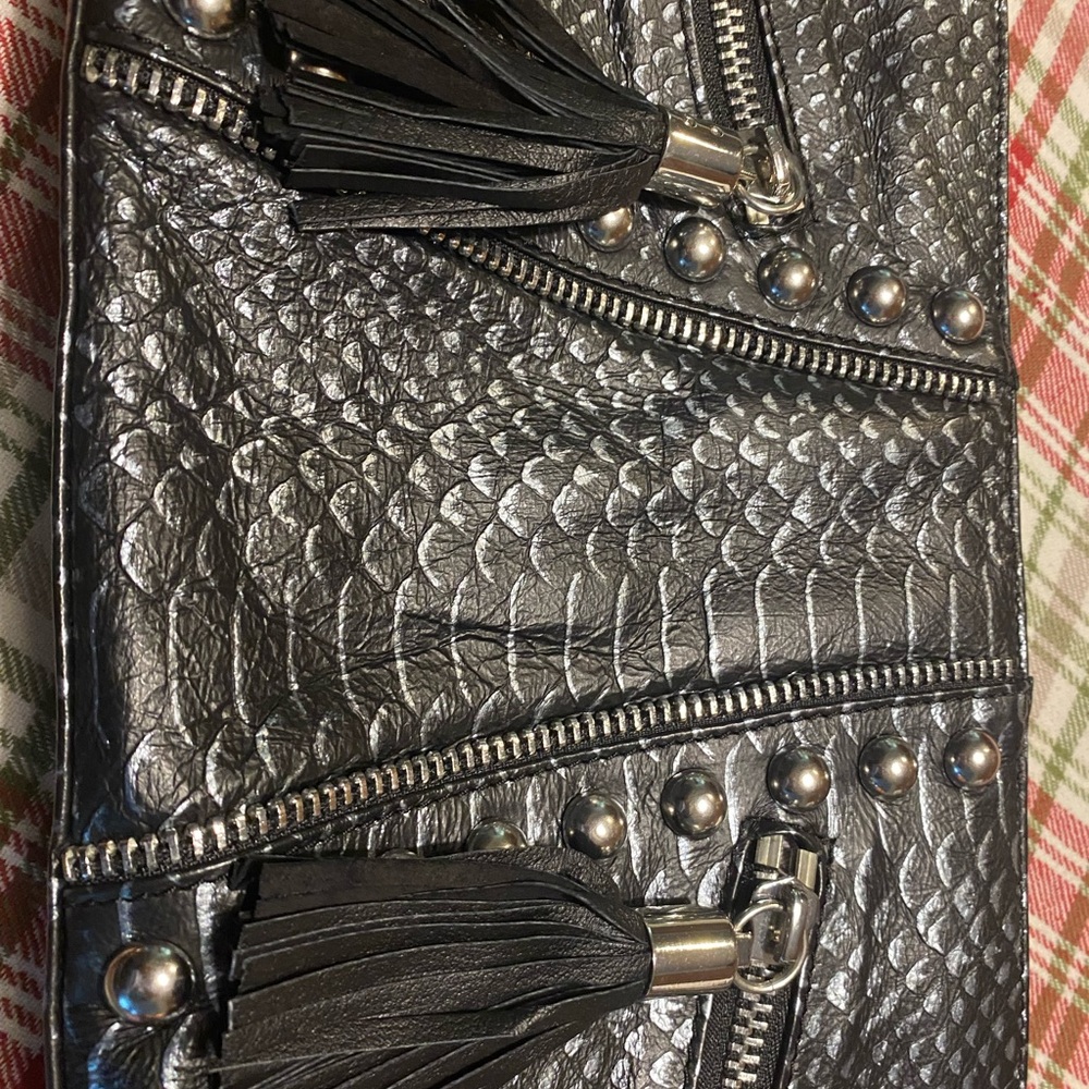 Betsey Johnson Metallic Black Clutch with Tassels